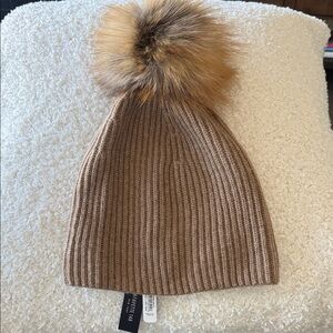 Lafayette 148 New York Knit Cashmere Beanie with Fur Pom